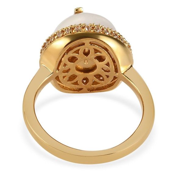 Freshwater Pearl 12mm and Simulated Diamond Initial F Ring in 18K YG Pla… - Picture 5 of 8